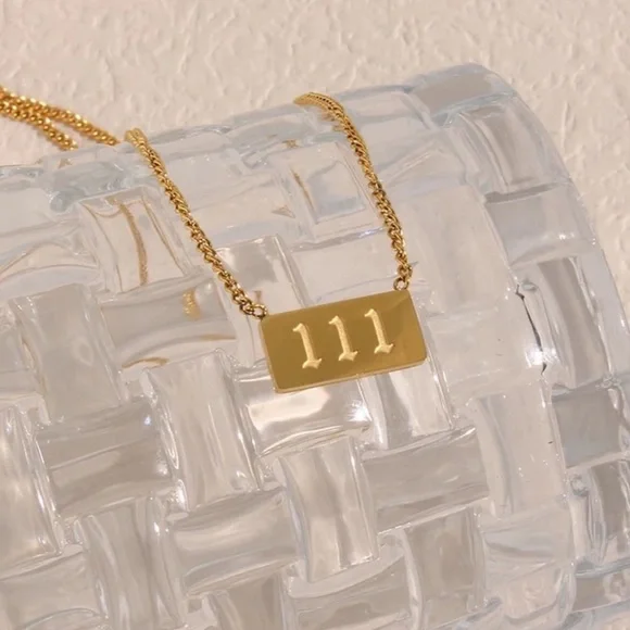 NEW SQUARE ANGEL NUMBER 18K GOLD NECKLACE, NICE NECKLACE, CUTE NECKLACE - Picture 5 of 7